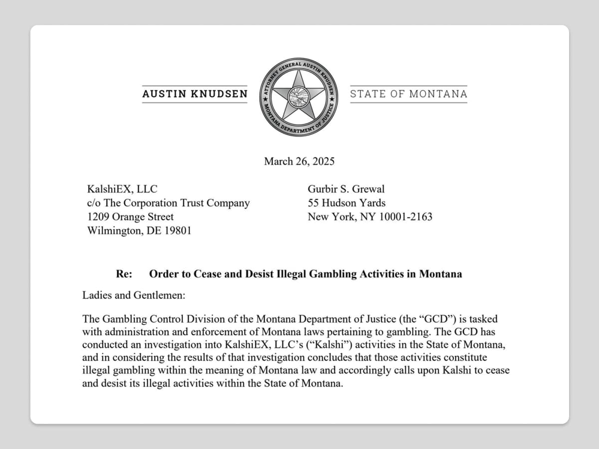 Montana's cease-and-desist order, Source: Montana