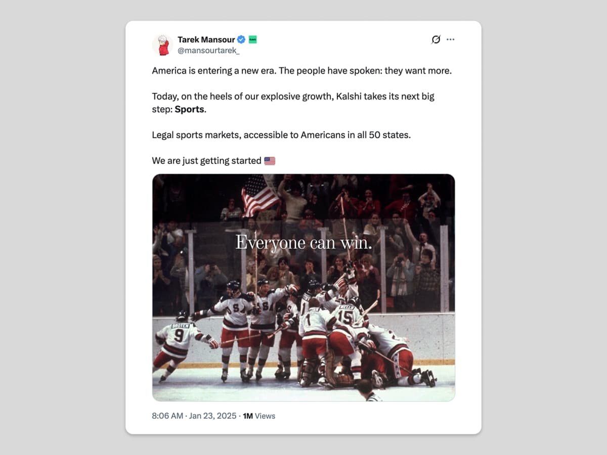 Tarek's X post about sports market launching, Source: X
