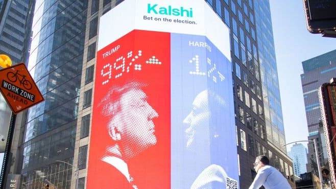 Kalshi's 2024 U.S. presidential election prediction advertisement, Courtesy Bloomberg