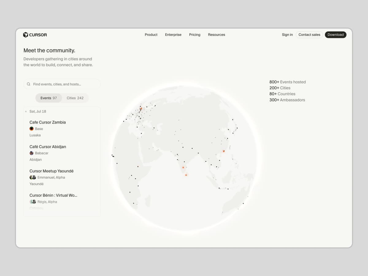 Cursor's community events page. Source: Cursor website.