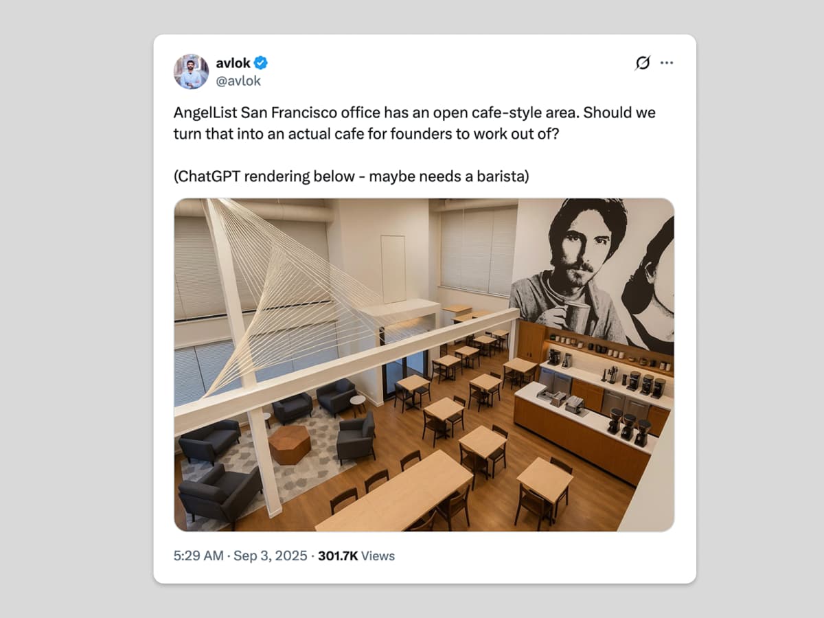 Avlok Kohli's poll that started Founders Cafe. Source: @avlok on X.