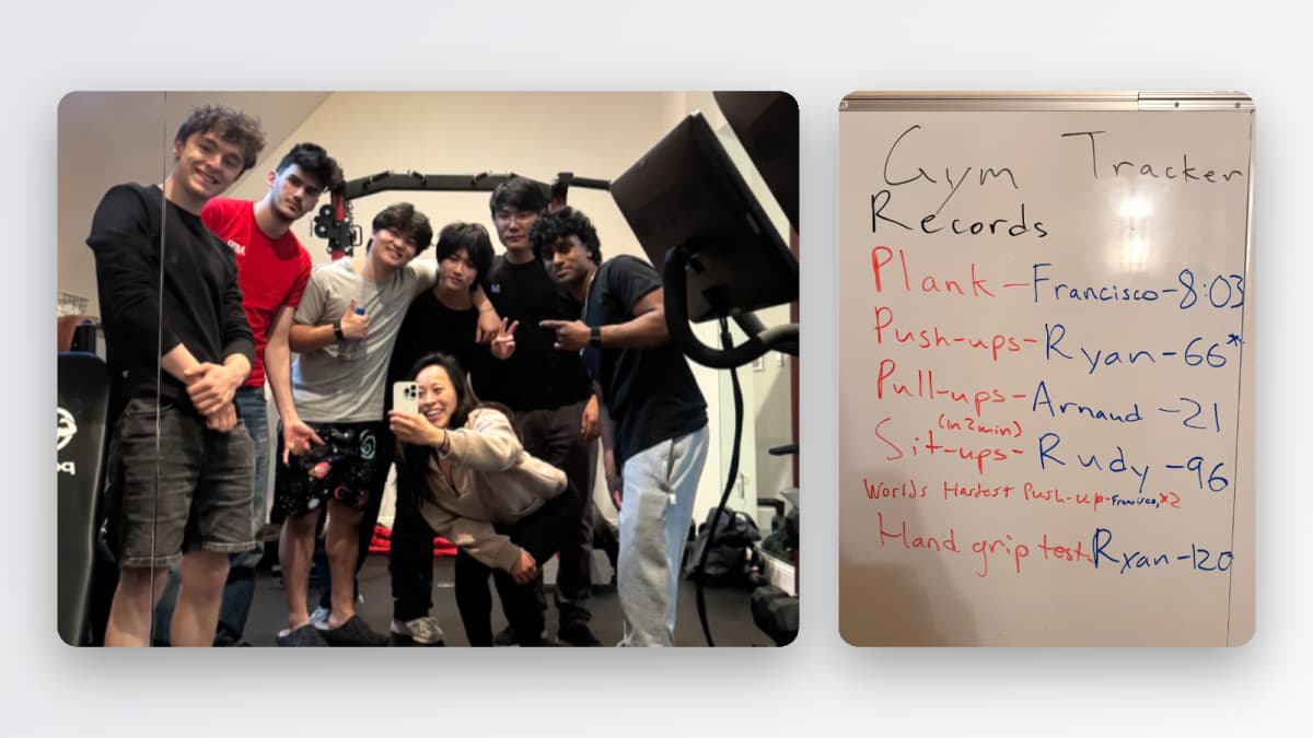 Michelle taking a photo with Lightyear residents after workout session & gym leaderboard. Courtesy of Lightyear