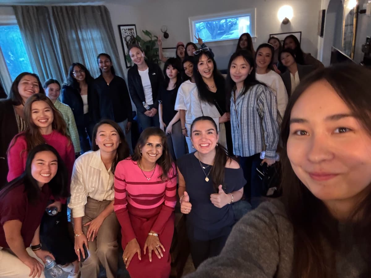 Safronov-Yamamoto, right, at one of the house's evening gatherings with investors and founders. Courtesy of FoundHer.