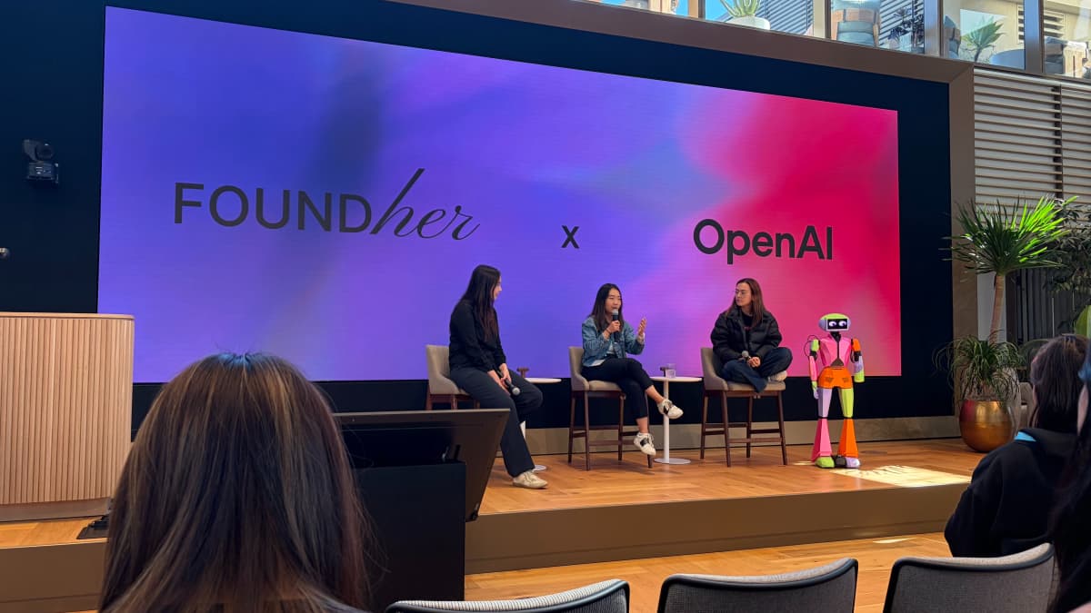 A panel talk at FoundHer Summit, held at OpenAI's headquarters. Photo by EO.