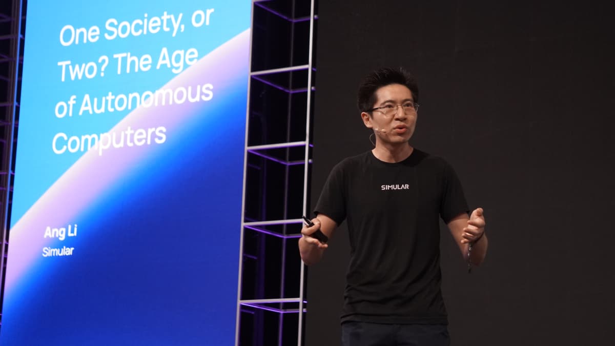 Ang Li at SuperAI, 2026. Courtesy of Simular.