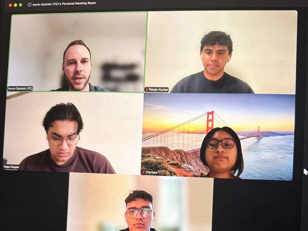 Clean during their YC interview with Aaron Epstein. Courtesy of Pavan.