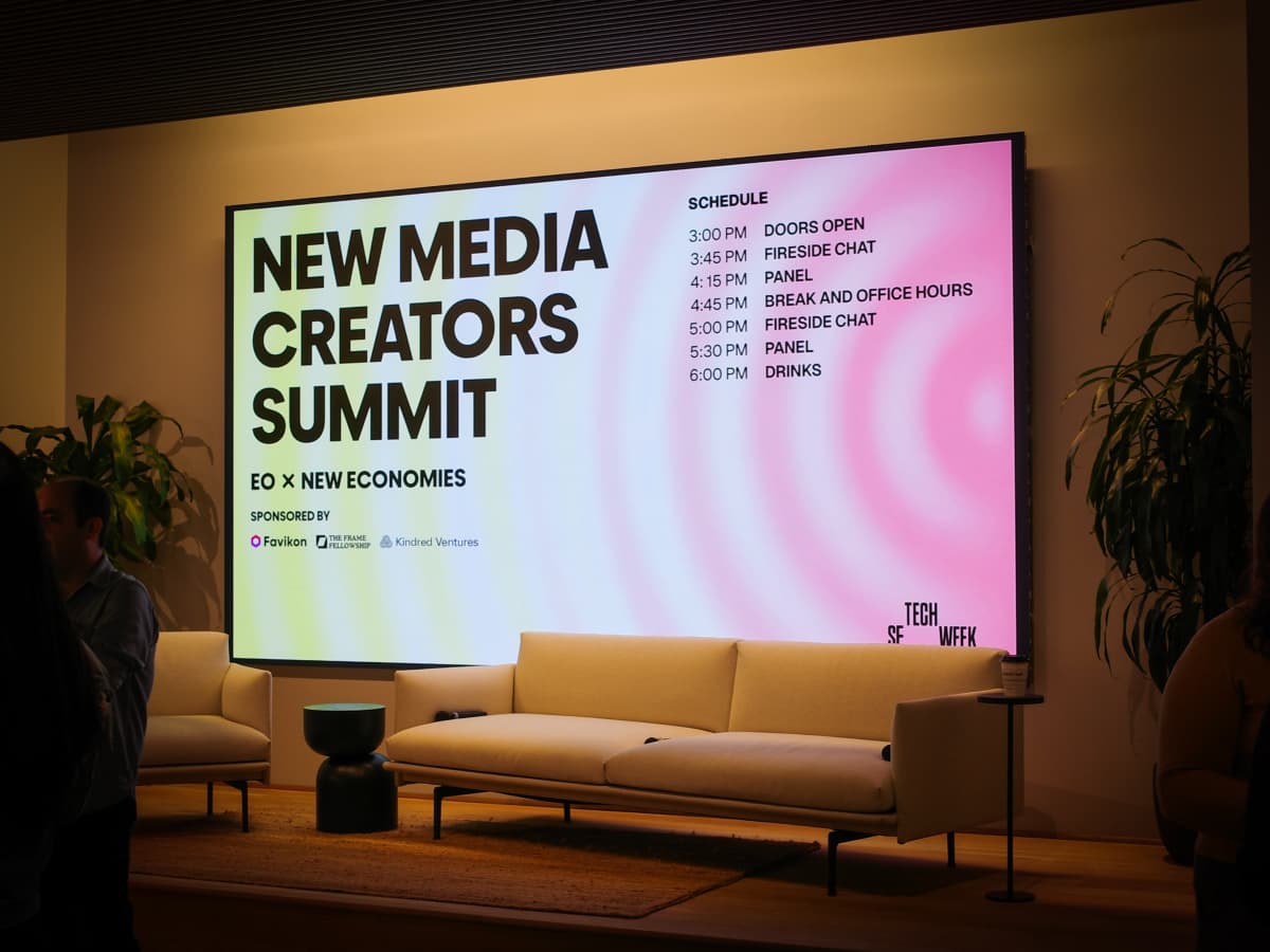 The stage at Kindred Ventures before the New Media Creators Summit, Photo by EO