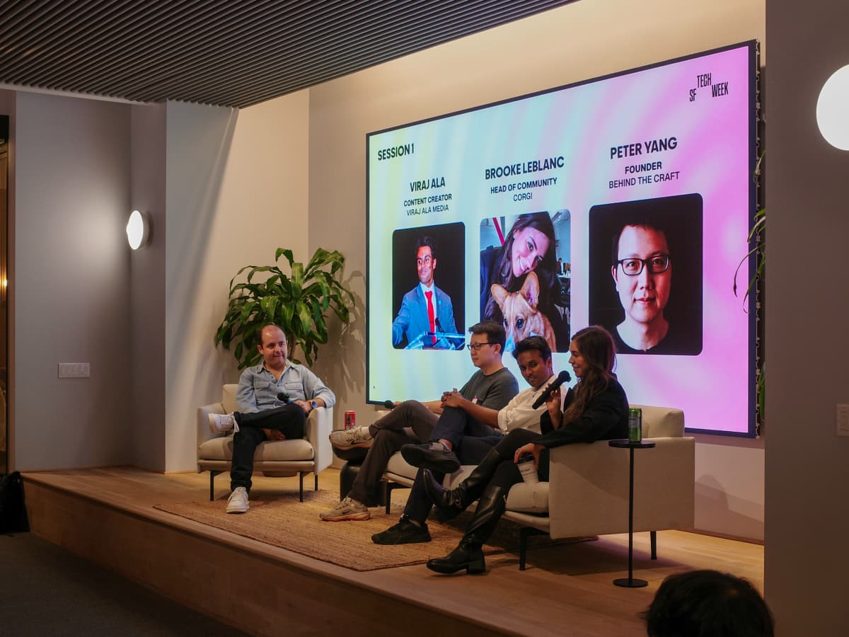 Brooke LeBlanc speaks during the first session alongside Peter Yang and Viraj Ala, Photo by EO