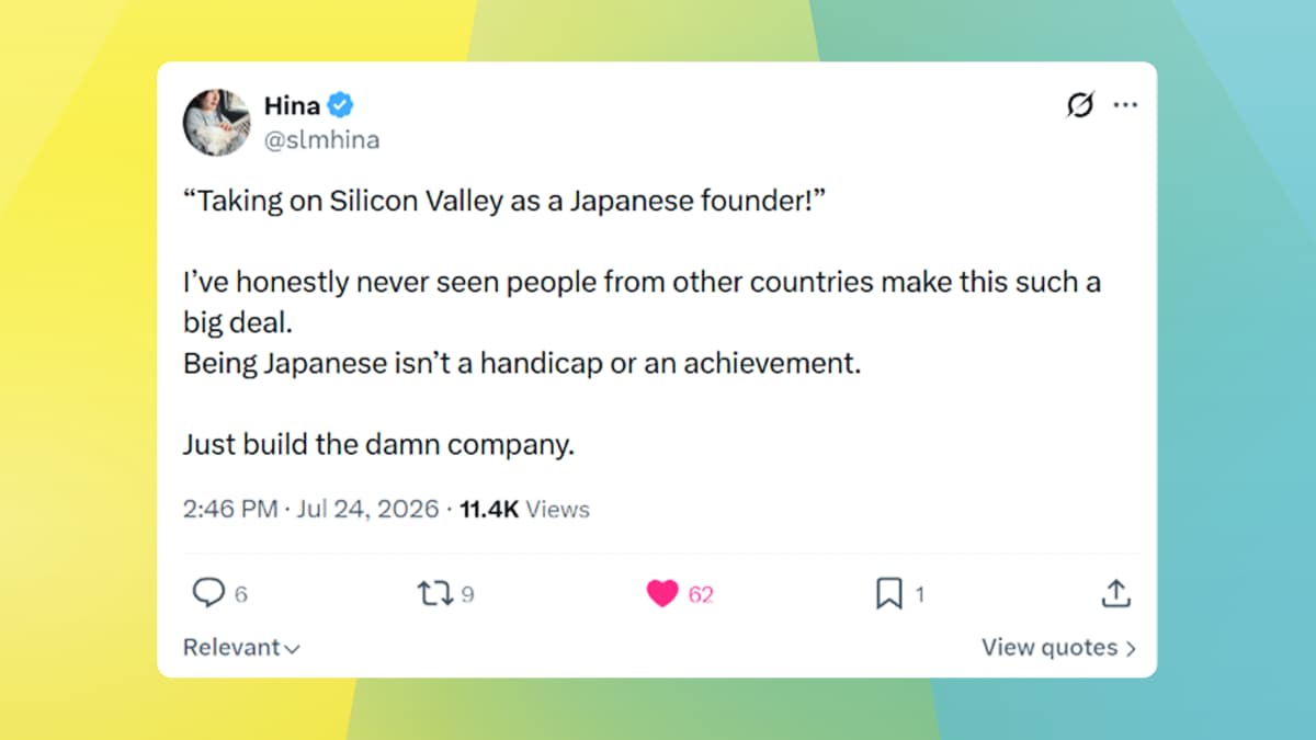 Hina's post on being a Japanese founder in Silicon Valley. Source: X.