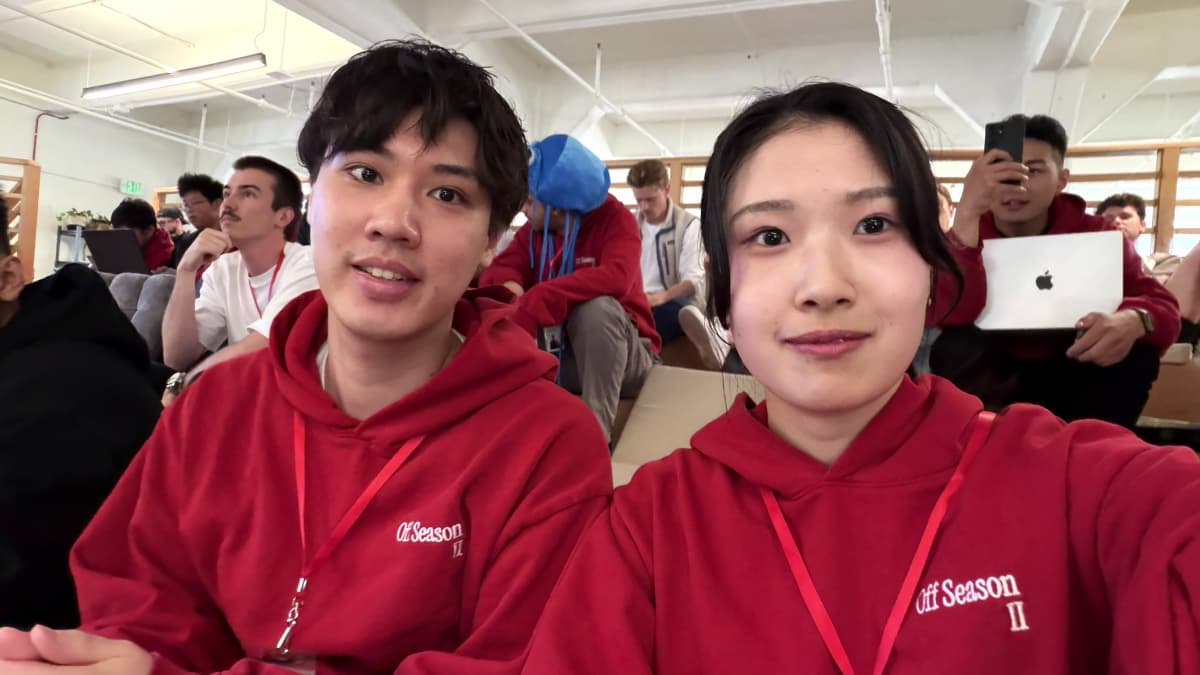 Hina and Taro in their Off Season II hoodies at Founders Inc. Courtesy of Arkor.
