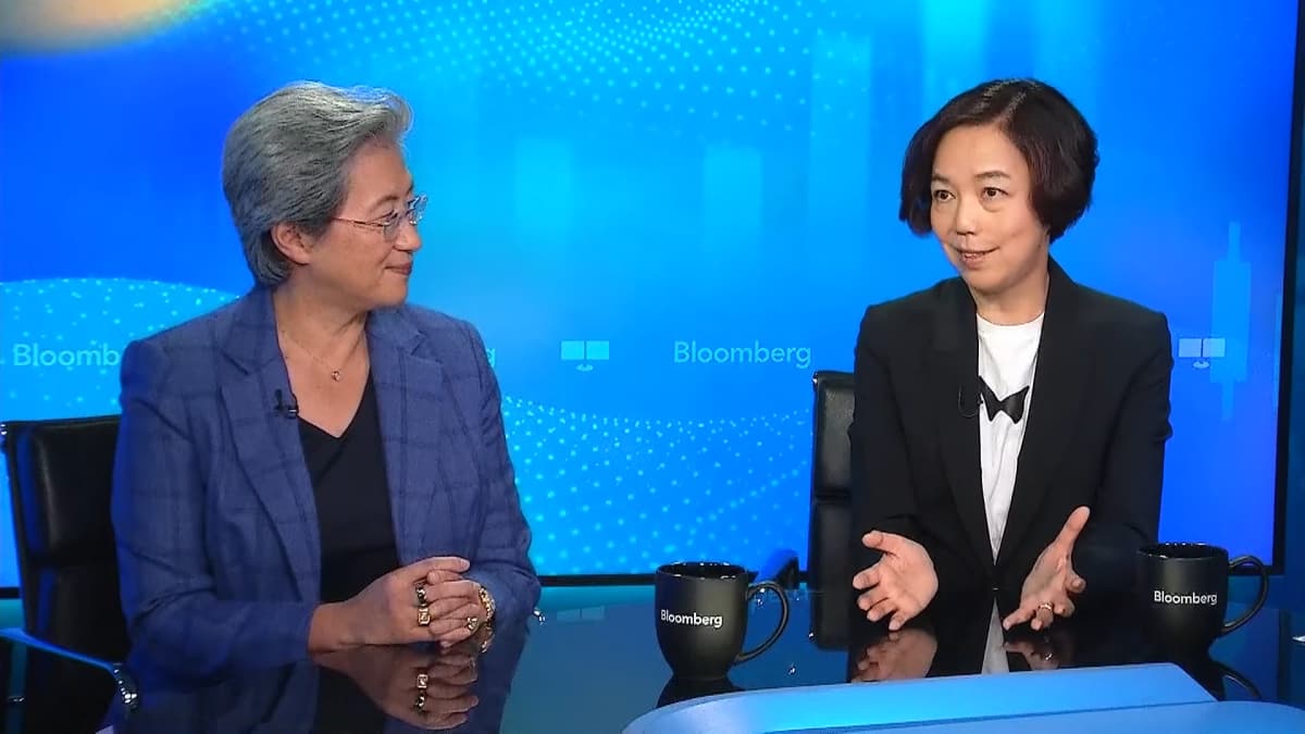 Lisa Su and Fei-Fei Li in an interview with Bloomberg Tech. Source: Bloomberg Tech.